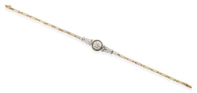 Lot 2094 - An Early Twentieth Century Emerald and Diamond Bracelet, a central cluster of grain set old cut...