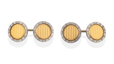 Lot 2119 - A Pair of Art Deco Double Cufflinks, by Whiteside & Blank, as bar linked engine turned circular...