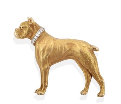Lot 2122 - A Boxer Dog Brooch, in standing pose with brushed polished fur and a single-cut diamond set collar