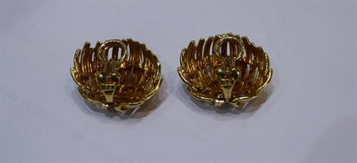 Lot 2133 - A Pair of Clip Earrings, as feather fan motifs, measure 2cm by 2.5cm see illustration