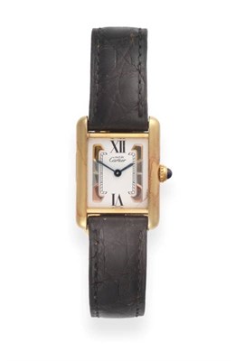 Lot 2201 - A Lady's Silver Plated Wristwatch, signed Must de Cartier, circa 1995, quartz movement, white...