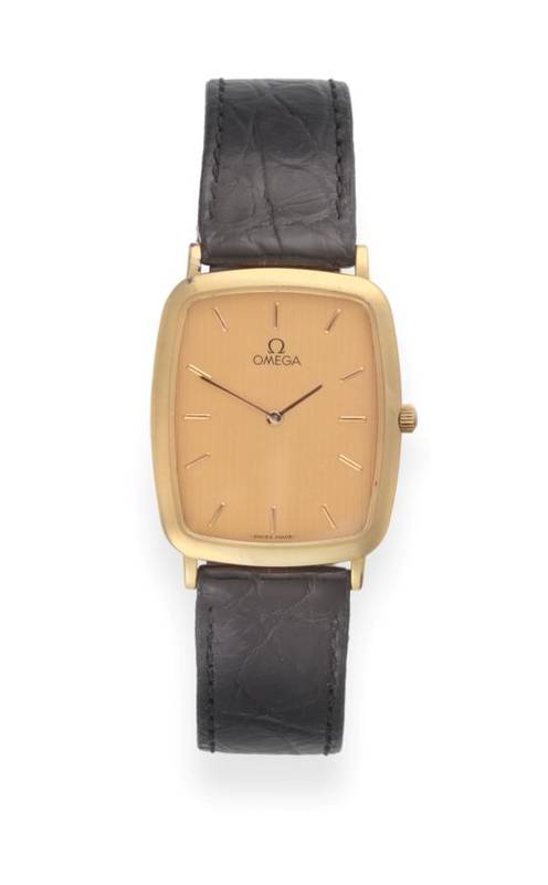 Lot 2205 - A Plated Rectangular Shaped Wristwatch, signed Omega, model: De Ville, circa 1985, quartz movement