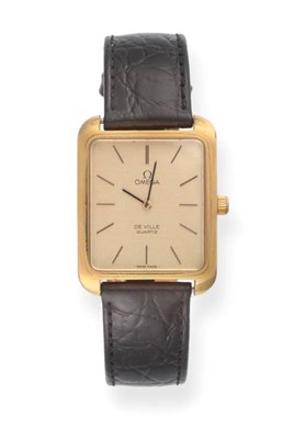 Lot 2206 - A Rectangular Shaped Plated Wristwatch, signed Omega, model: De Ville, circa 1980, (calibre...