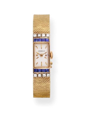 Lot 2211 - A Lady's Diamond and Sapphire Set Wristwatch, signed Cresaux, circa 1960, lever movement signed and