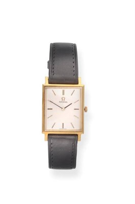 Lot 2220 - An 18ct Gold Rectangular Shaped Wristwatch, signed Omega, 1966, (calibre 620) lever movement signed