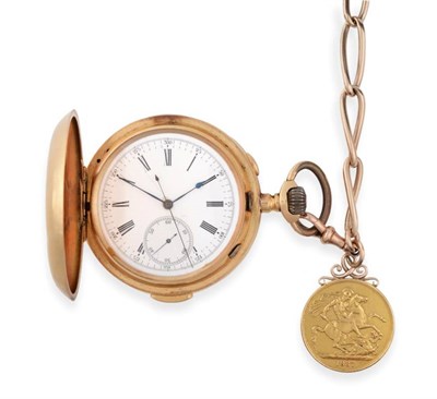 Lot 2234 - An 18ct Gold Full Hunter Repeater Chronograph Keyless Pocket Watch, circa 1910, lever movement,...