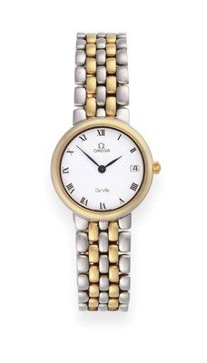 Lot 2235 - A Lady's Bi-Metal Calendar Wristwatch, signed Omega, model: De Ville, circa 1995, quartz...