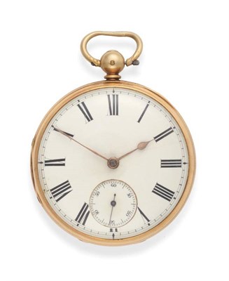 Lot 2250 - An 18ct Gold Open Faced Pocket Watch, signed J C Elliott, Leeds, 1860, lever movement signed...