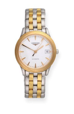 Lot 2256 - A Bi-Metal Automatic Calendar Centre Seconds Wristwatch, signed Longines, model: Flagship,...