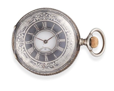 Lot 2265 - A Niello Silver Half Hunter Keyless Pocket Watch, retailed by Tiffany & Co, circa 1910, lever...