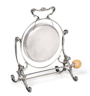 Lot 2266 - An Edwardian Silver and Electroplated Table Gong, the frame and beater mark of Fenton Brothers,...