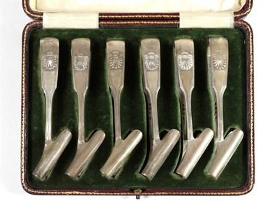 Lot 2273 - A Set of Six Silver Fiddle Thread and Shell Pattern Asparagus Tongs, Elkington & Co, Birmingham...
