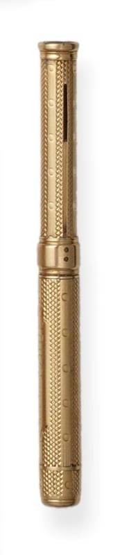 Lot 2370 - A Gold Combination Pencil and Dip Pen, Sampson Mordan & Co, with engine turned decoration,...