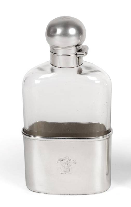 Lot 2399 - A Late Victorian Silver Mounted Glass Hip Flask, Charles & George Asprey, London 1900, with bayonet