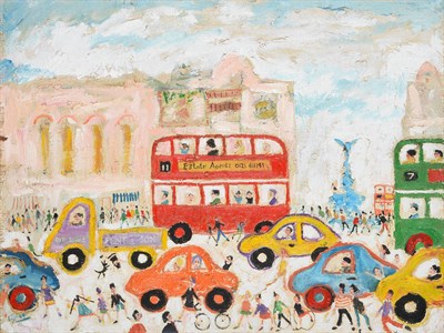 Lot 168 - Simeon Stafford (b.1956) ''Piccadilly'' Signed, inscribed verso, oil on board, 46cm by 61cm...