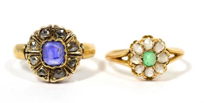 Lot 28 - An emerald and rose cut diamond cluster ring, finger size Q, 2.4g and a nineteenth century sapphire