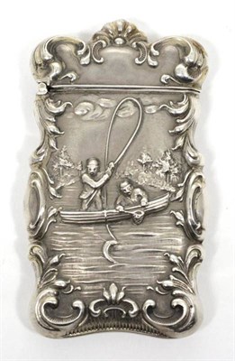 Lot 35 - An American silver vesta case, stamped ''Sterling'', decorated with men fishing from a boat