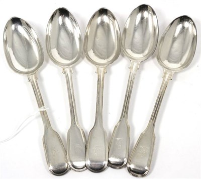 Lot 65 - A set of three Victorian silver fiddle and thread pattern table spoons, William Eaton, London 1844