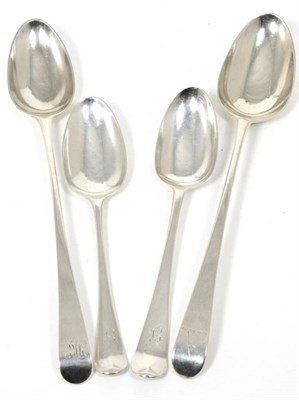 Lot 67 - Two George III silver Old English pattern basting spoons, John Lambe, London probably 1777 and Eley
