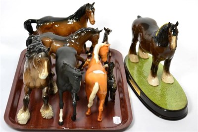 Lot 86 - Beswick Horses and Foals including: Horses Great and Small, Shire Mare on ceramic plinth model...