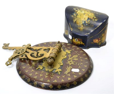 Lot 92 - A Victorian papier mache dome topped correspondence box together with a Victorian brass bracket...