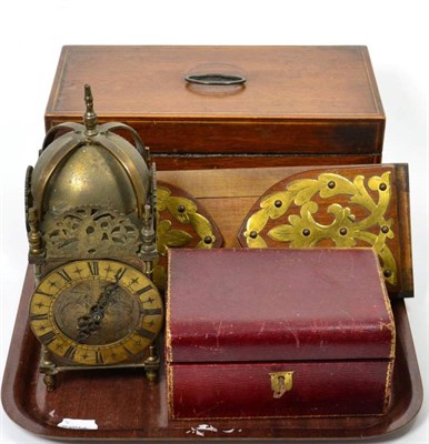 Lot 118 - A 19th Century line inlaid mahogany tea caddy, with fitted interior; a brass mounted extending book