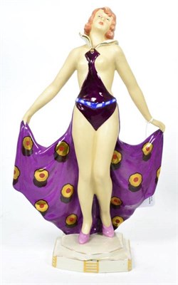 Lot 123 - A Royal Dux Art Deco Figure, by Elly Strobach Konig (1908-2002), modelled as a semi-nude female...