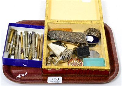Lot 138 - A multi tool Victorian propelling pen/pencil/scales; other assorted pens and pencils; silver...