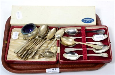 Lot 141 - Silver teaspoons, Newcastle and Exeter assay; a Russian salt etc
