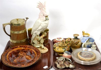 Lot 157 - An unusual pair of Maw & Company relief plaques and two trays of assorted china, glass etc