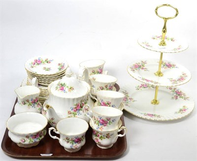 Lot 167 - A part Royal Albert 'Moss Rose' pattern teaset comprising nine cups, six saucers, six side...