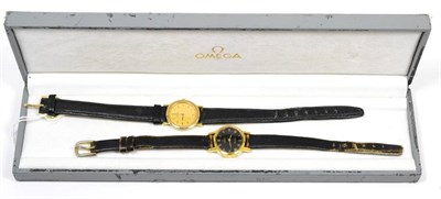 Lot 184 - Two lady's gold plated and steel wristwatches, signed Omega, DeVille and Omega, Geneve, one...