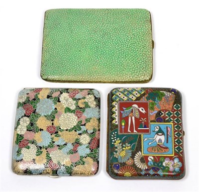 Lot 214 - A cloisonne cigarette case; a Japanese cigarette case; and a shagreen cigarette case (3)