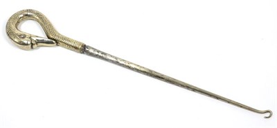 Lot 240 - An unusual silver handled button hook, marks indistinct probably London 1897, the handle...