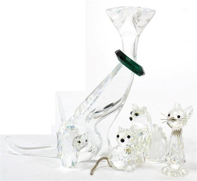 Lot 255 - Swarovski crystal Symbols the Cat, No.289478, designed by Adi Stocker; and four other Swarovski...