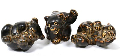 Lot 263 - Three Royal Copenhagen brown bear cub figures by Knud Kyhn, circa 1950s, no's. 21432, 21433, 21434