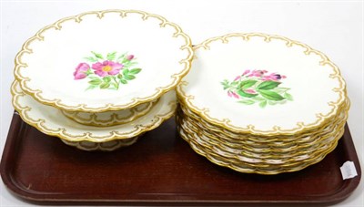 Lot 276 - A Minton part dessert service painted with flowers within gilt borders