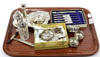 Lot 281 - Assorted silver items to include a pair of Russian salts; a caster; candlestick; assorted...