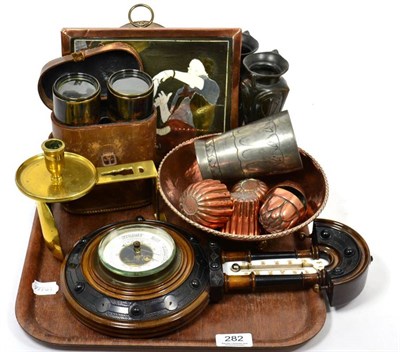 Lot 282 - Metalware and other collectables to include: miniature copper jelly moulds; binoculars; brass...