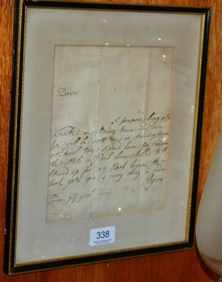 Lot 338 - Byron, George, 7th Baron (likely, vide infra), Autograph letter signed ''Byron'' to ''Daws''...