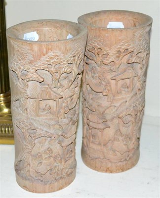 Lot 339 - A pair of Chinese bamboo brush pots