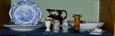 Lot 363 - A group of 19th century ceramics, to include a large Japanese Imari bowl; a lustre jug; a pair...