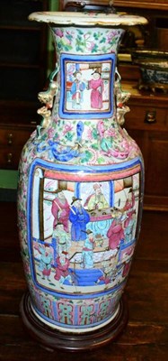 Lot 388 - A large Chinese Canton porcelain vase (old stapled repairs)