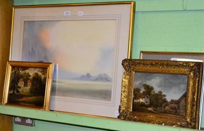 Lot 1002 - K S Tadd, atmospheric landscape, signed, watercolour; together with an unsigned oil on board,...