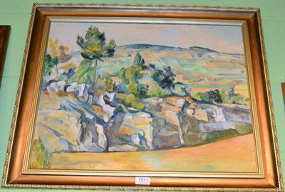 Lot 1011 - After Cezanne, Provence landscape, inscribed verso P.M. Cullum, oil on canvas