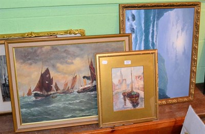 Lot 1027 - T Crawford (19/20th century) Fishing fleet off Scarborough, signed, oil on board, various...