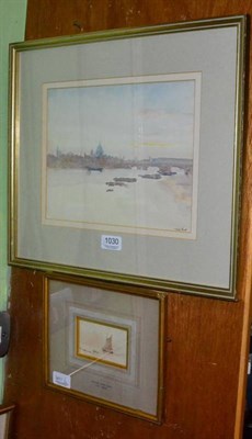 Lot 1030 - Sir Frank Short RA (1857-1945) ''St Paul's from the River'', signed, watercolour; together with...