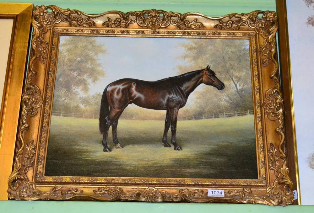 Lot 1034 - John Worsl**, ''Sir Ivor'', study of a horse in a landscape, oil on canvas, indistinctly signed...