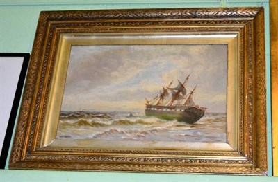 Lot 1036 - Attributed to B B Hemy, Shipping in choppy water, bears signature, oil on canvas