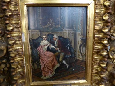 Lot 1039 - F Stelzer (19th century) The Proposal, signed, oil on panel; together with a companion (2)